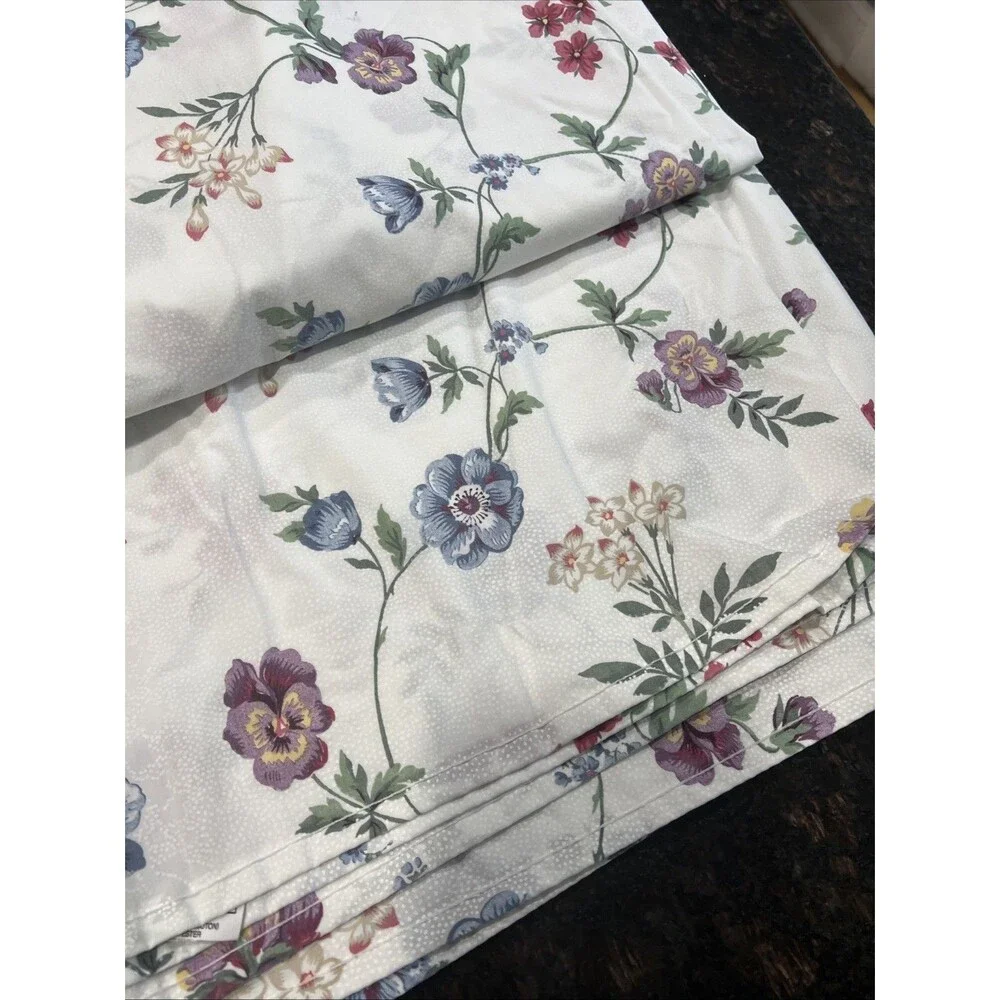 Vintage Cannon Twin Sheet Set Flat Fitted Floral Rose Pansy Cottagecore Shabby